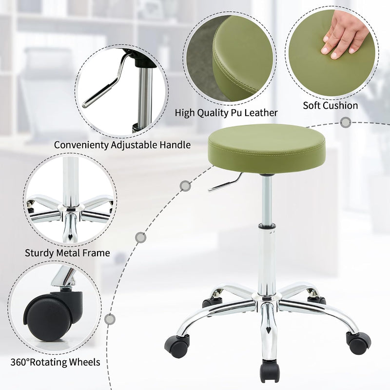 Ergonomic Rolling Office Stool Chair with Backrest Swivel