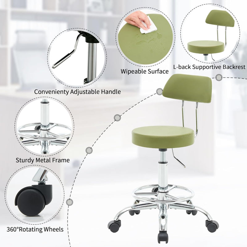 Ergonomic Rolling Office Stool Chair with Backrest Swivel