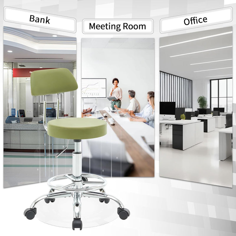 Ergonomic Rolling Office Stool Chair with Backrest Swivel