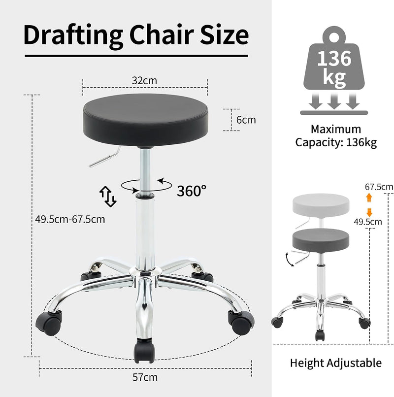 Ergonomic Rolling Office Stool Chair with Backrest Swivel