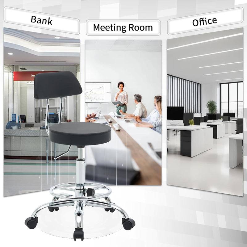 Ergonomic Rolling Office Stool Chair with Backrest Swivel