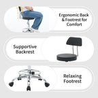 Ergonomic Rolling Office Stool Chair with Backrest Swivel