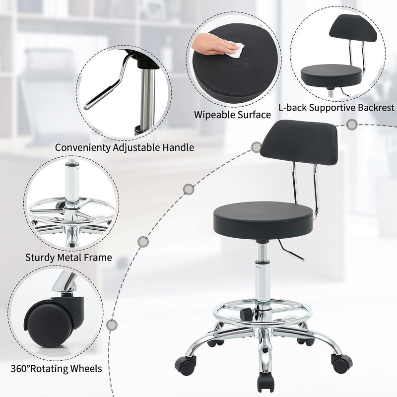 Ergonomic Rolling Office Stool Chair with Backrest Swivel