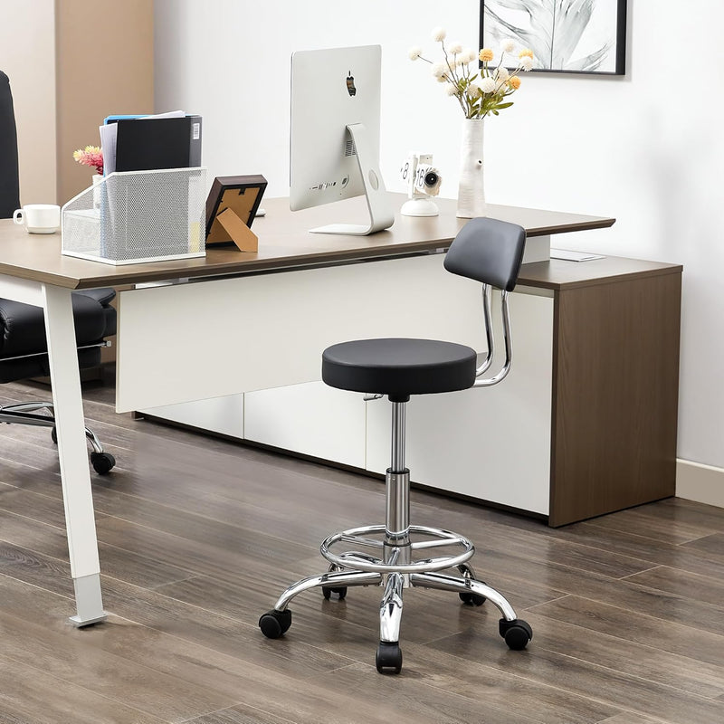 Ergonomic Rolling Office Stool Chair with Backrest Swivel