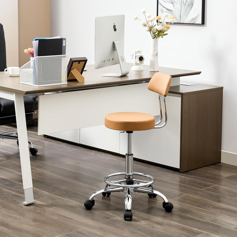 Ergonomic Rolling Office Stool Chair with Backrest Swivel