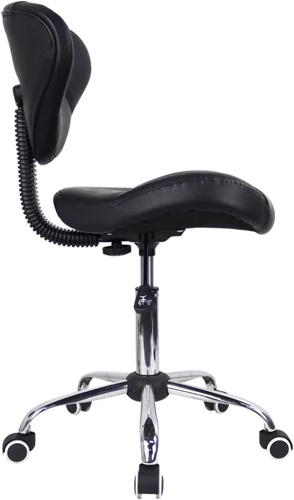 Ergonomic Rolling Stool with Thick Cushion PU Leather