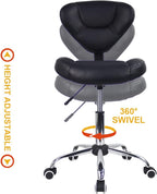 Ergonomic Rolling Stool with Thick Cushion PU Leather