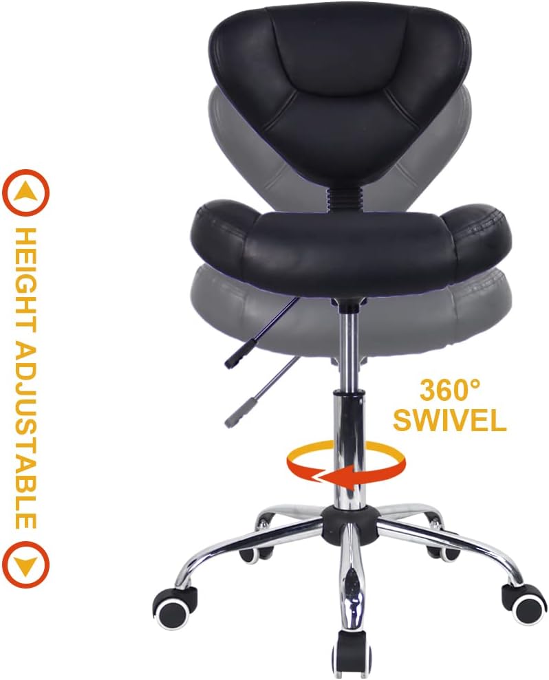 Ergonomic Rolling Stool with Thick Cushion PU Leather