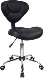 Ergonomic Rolling Stool with Thick Cushion PU Leather