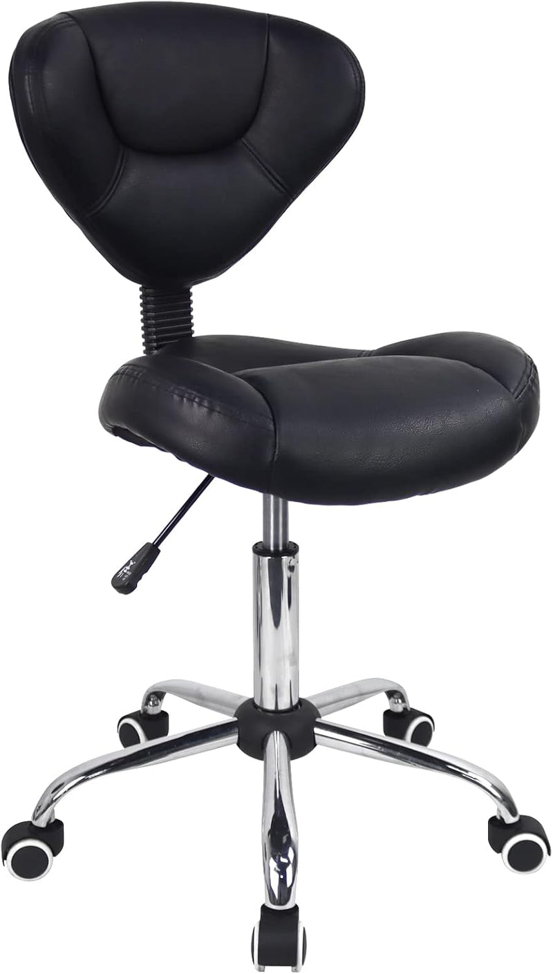 Ergonomic Rolling Stool with Thick Cushion PU Leather