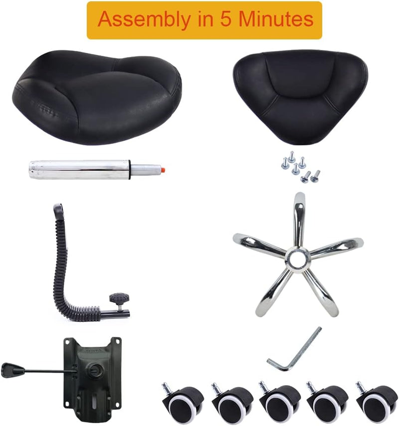Ergonomic Rolling Stool with Thick Cushion PU Leather