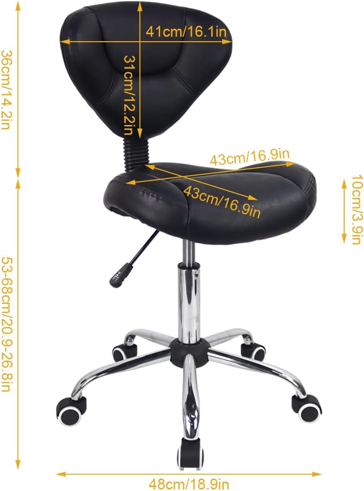 Ergonomic Rolling Stool with Thick Cushion PU Leather