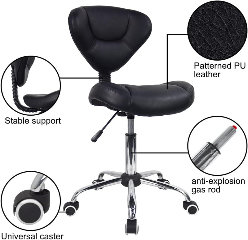 Ergonomic Rolling Stool with Thick Cushion PU Leather