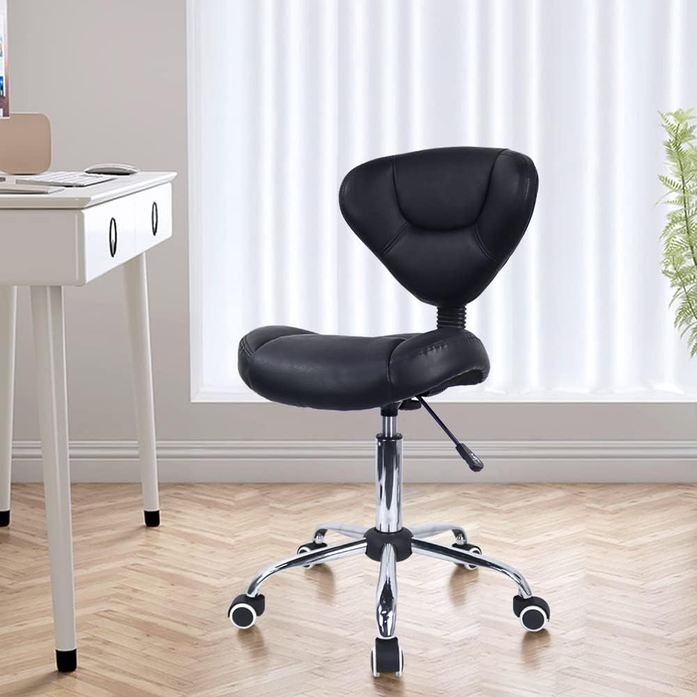 Ergonomic Rolling Stool with Thick Cushion PU Leather