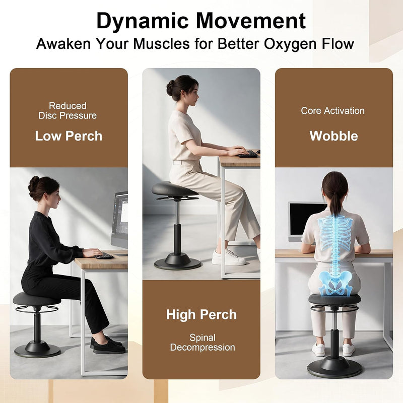 Ergonomic Wobble Stool for Standing Desk Height Adjustable