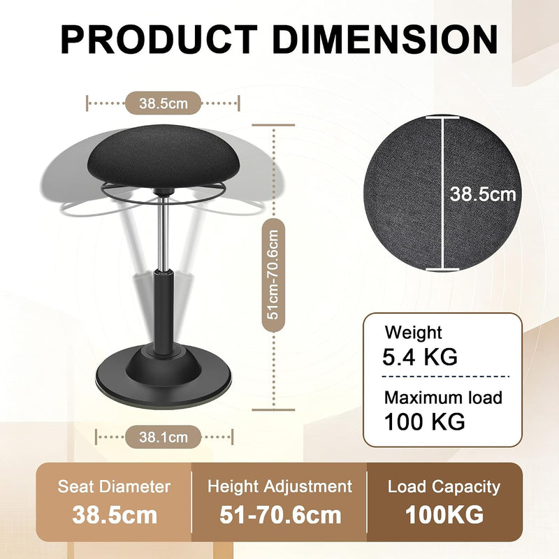 Ergonomic Wobble Stool for Standing Desk Height Adjustable