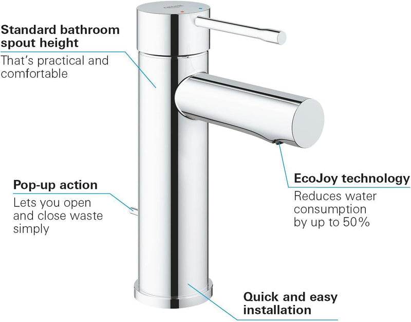 Essence Smooth Body Basin Mixer Tap Chrome