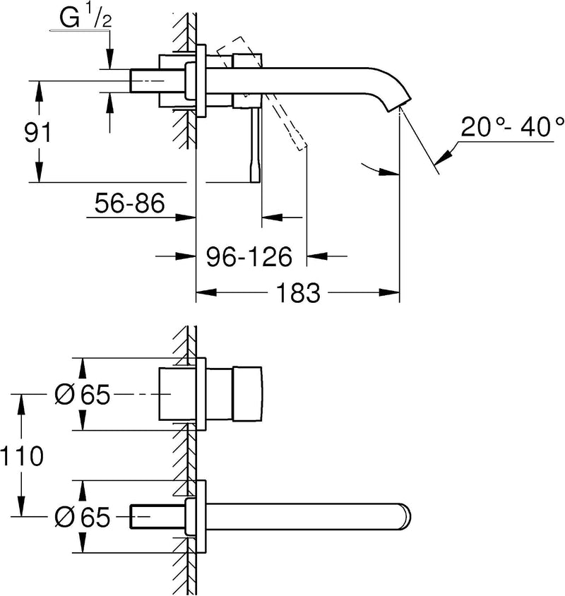 Essence Wall Mounted 2 Hole Basin Mixer Tap