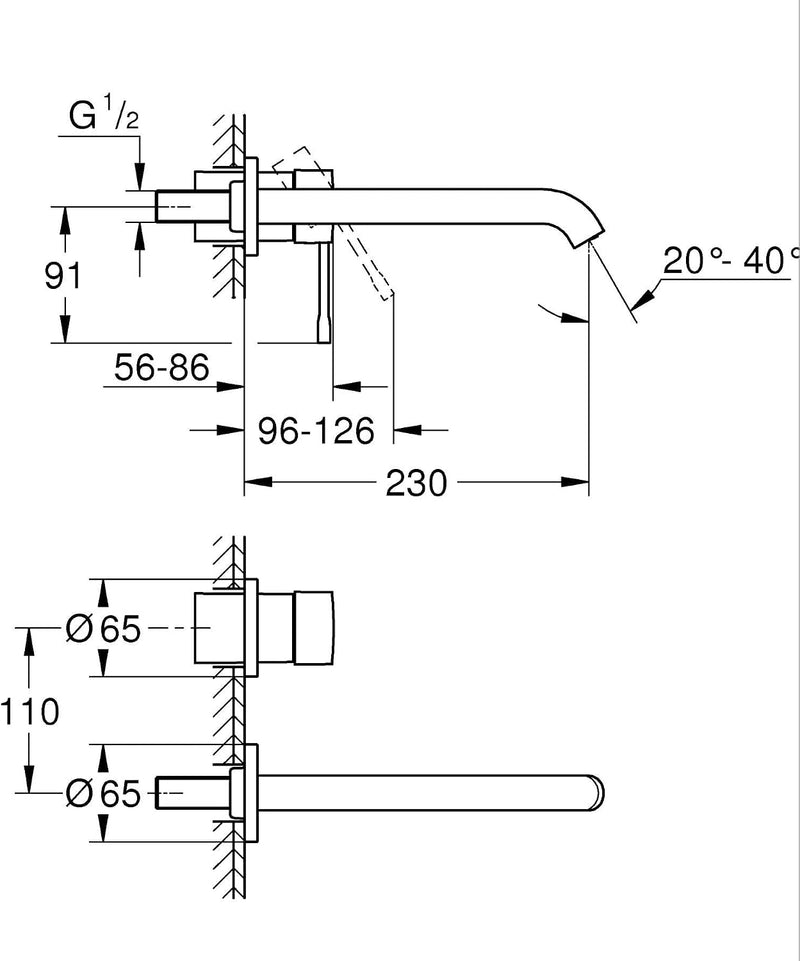 Essence Wall Mounted 2 Hole Basin Mixer Tap
