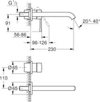 Essence Wall Mounted 2 Hole Basin Mixer Tap