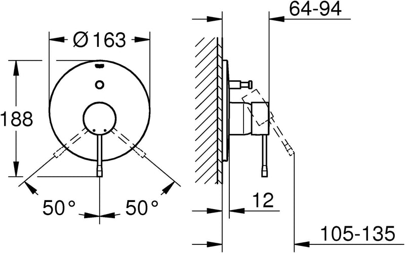 Essence Wall Mounted Bath Shower Mixer Trim Hard