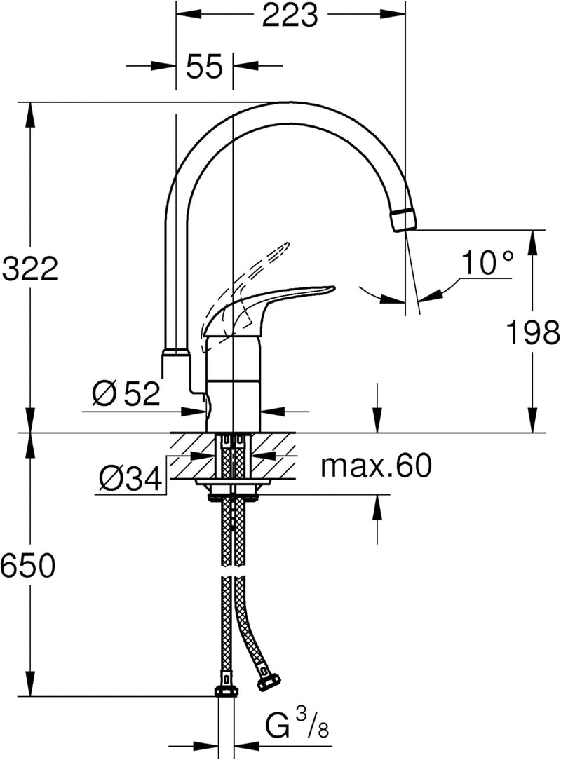 Euroeco New Single-Lever Sink Mixer 1 2" Chrome