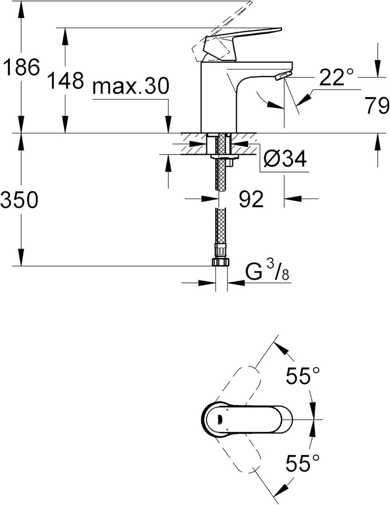 Eurosmart Cosmopolitan Bathroom Basin Mixer Tap Single-Lever