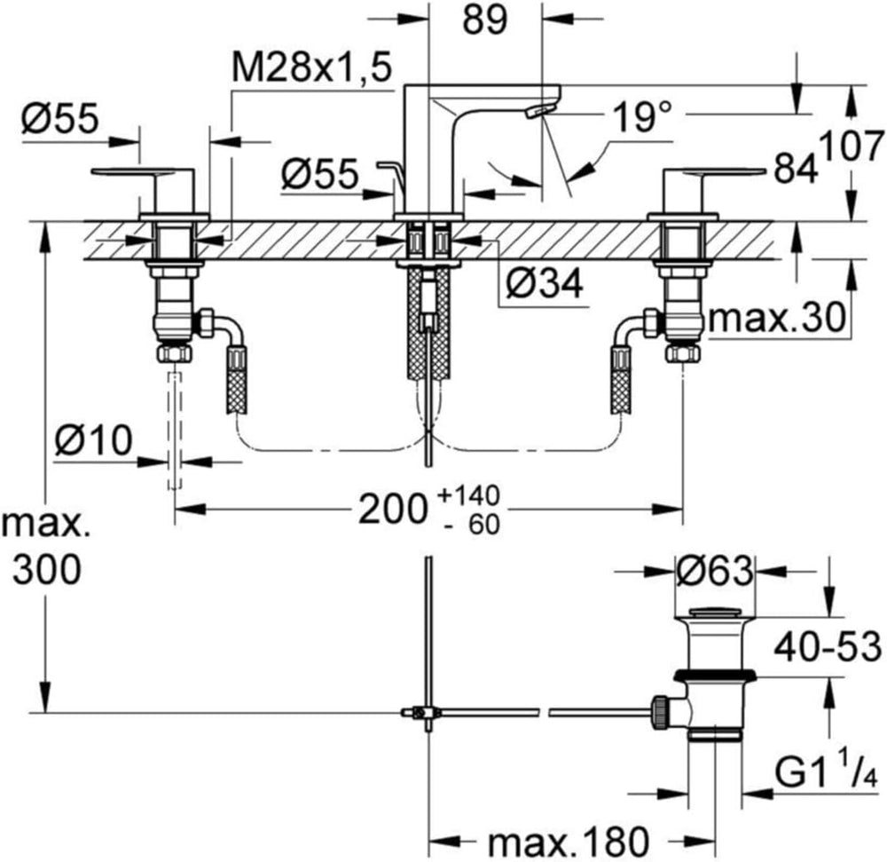 Eurosmart Cosmopolitan Three-Hole Basin Mixer Tap