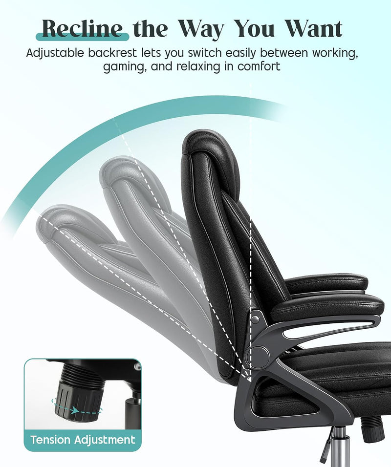 Executive Office Chair Ergonomic Desk with Padded Flip-Up