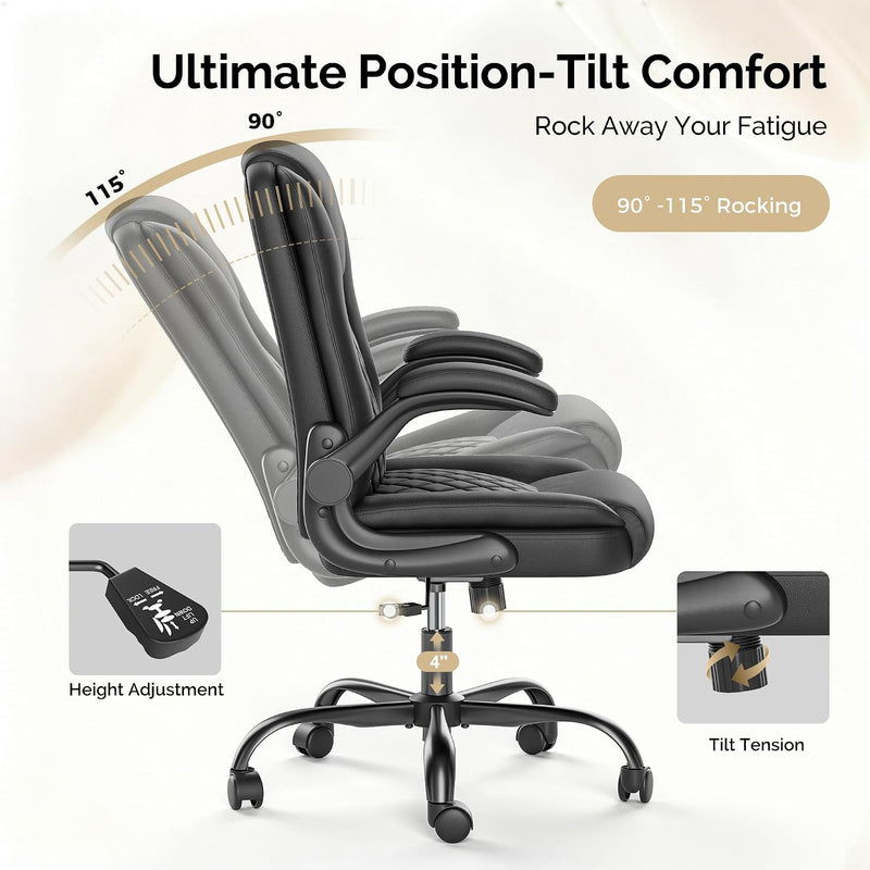 Executive Office Chair with Flip-Up Armrests 90- Adjustable