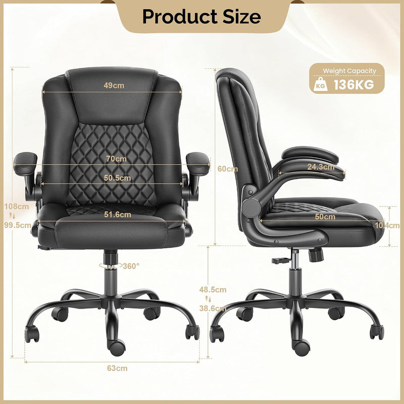Executive Office Chair with Flip-Up Armrests 90- Adjustable