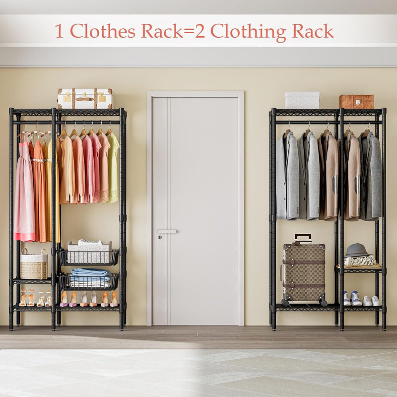 Extendable Clothes Rails Coat Stand with Pull-Out Baskets