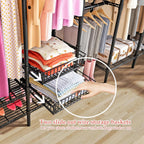 Extendable Clothes Rails Coat Stand with Pull-Out Baskets