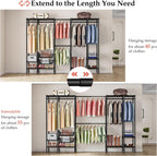 Extendable Clothes Rails Coat Stand with Pull-Out Baskets
