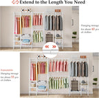 Extendable Clothes Rails Coat Stand with Pull-Out Baskets