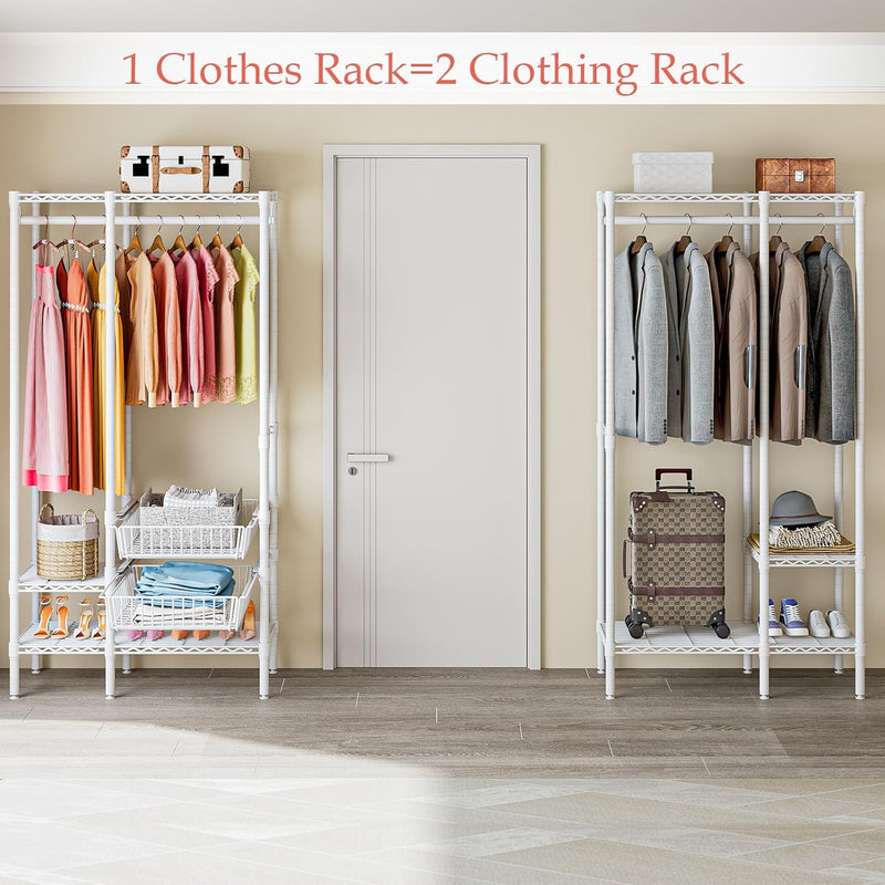 Extendable Clothes Rails Coat Stand with Pull-Out Baskets