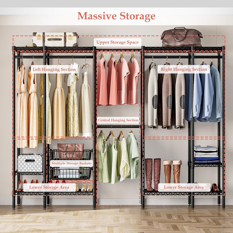 Extendable Clothes Rails with Pull-Out Baskets Length 98-115