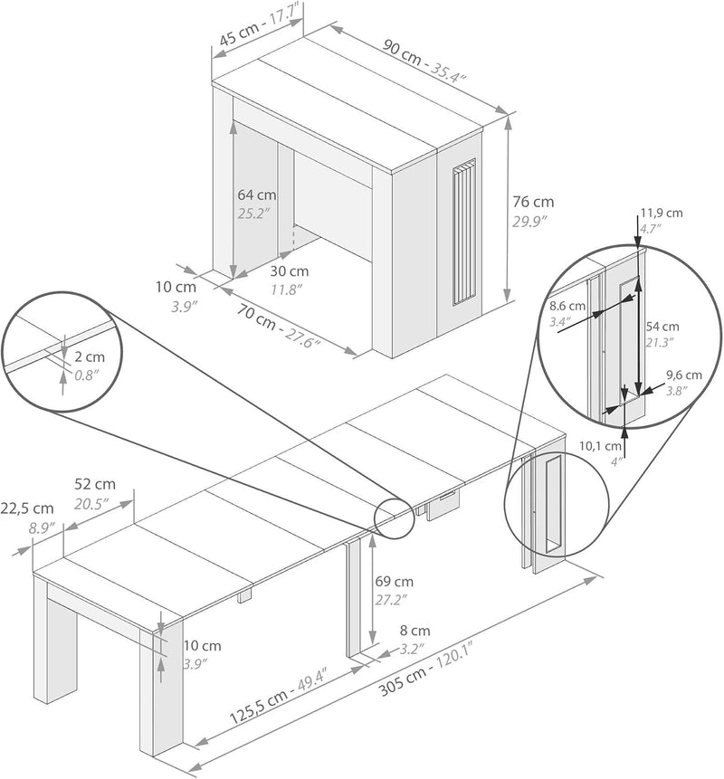 Extendable Console Table with Extension Leaves Holder