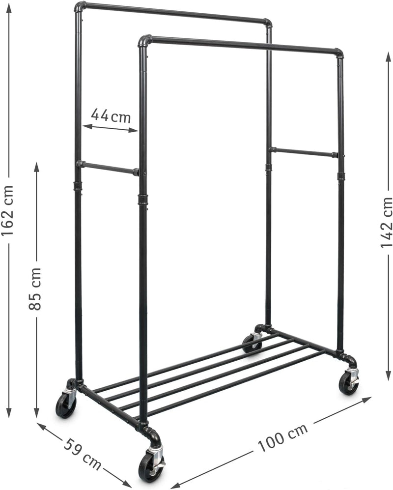 Extendable Heavy-Duty Clothes Rail Coat with Shelf Industrial