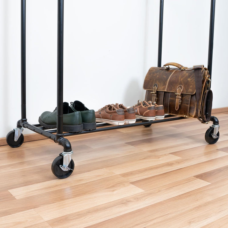 Extendable Heavy-Duty Clothes Rail Coat with Shelf Industrial