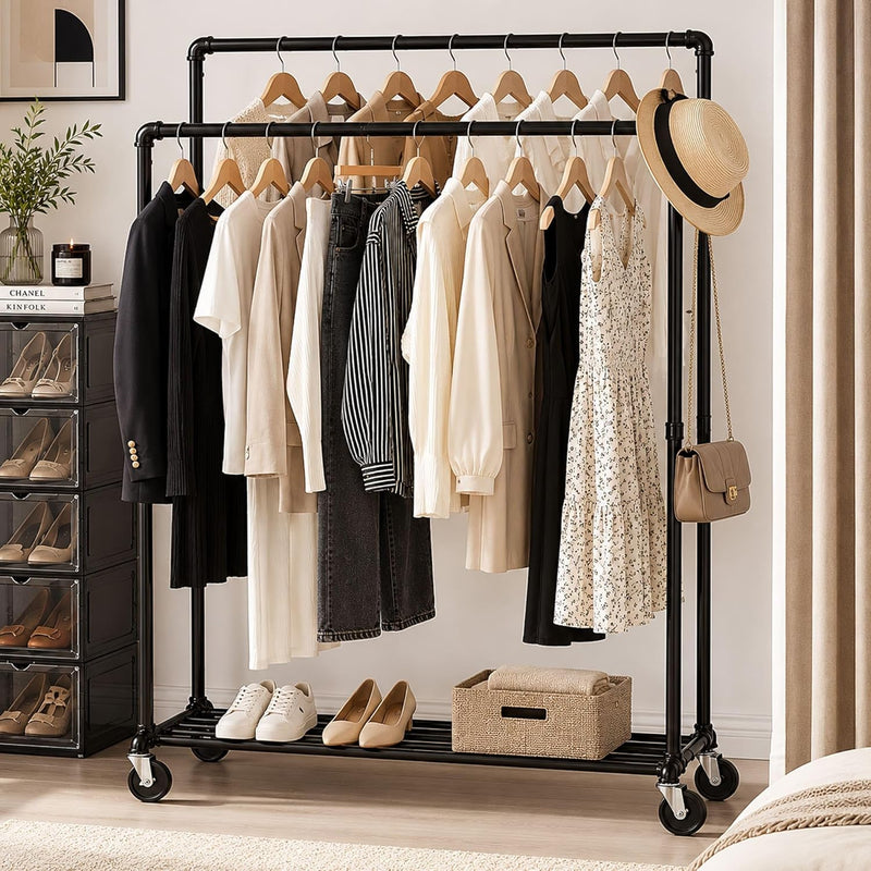 Extendable Heavy-Duty Clothes Rail Coat with Shelf Industrial