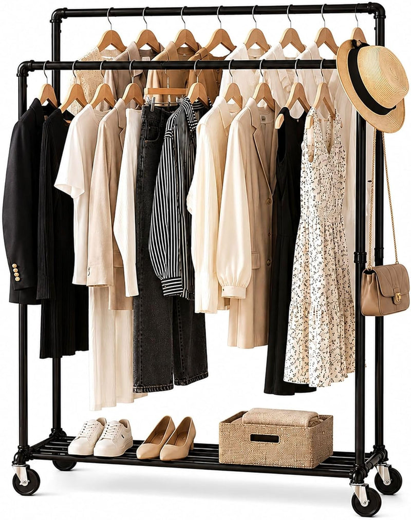 Extendable Heavy-Duty Clothes Rail Coat with Shelf Industrial