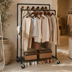 Extendable Heavy-Duty Clothes Rail Coat with Shelf Industrial