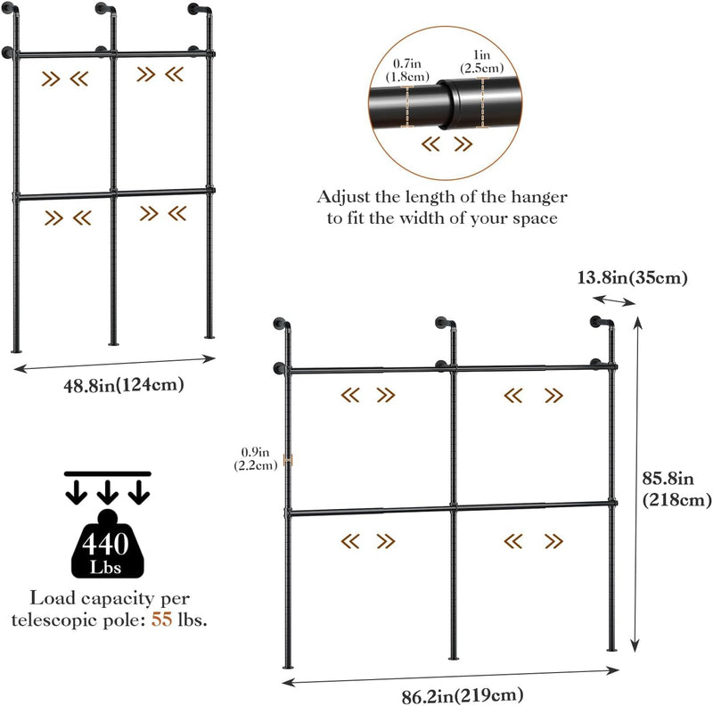 Extendable Wall Mounted Clothes Rails Width 124CM