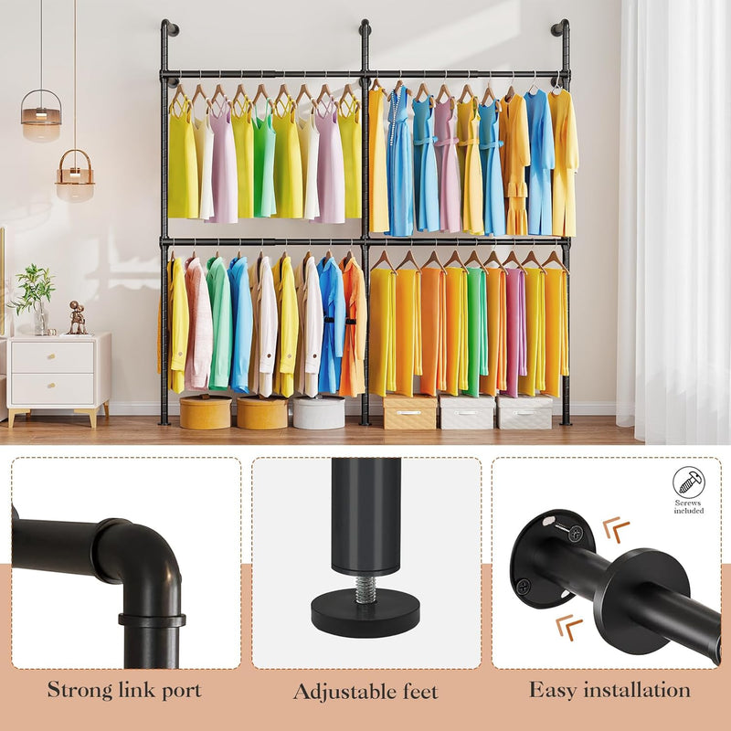 Extendable Wall Mounted Clothes Rails Width 124CM
