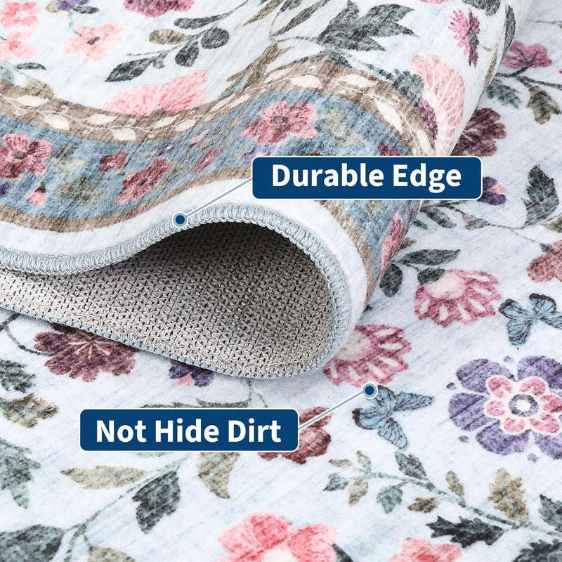 Living Room Rug Floral Washable Low