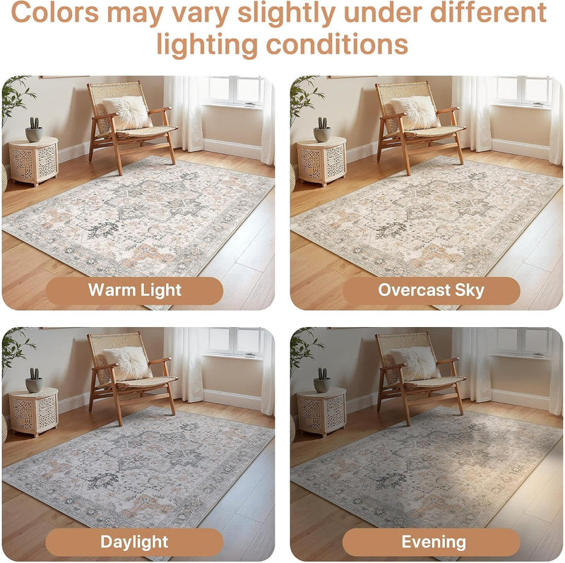 Round Rug Washable Non-Slip Vintage Boho Carpet