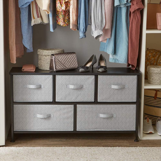 Extra Wide Fabric 5-Drawer Storage Organiser Unit