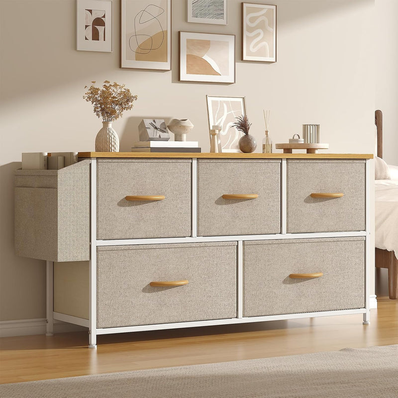 Fabric 5 Drawer Storage Cabinet with Side Pocket