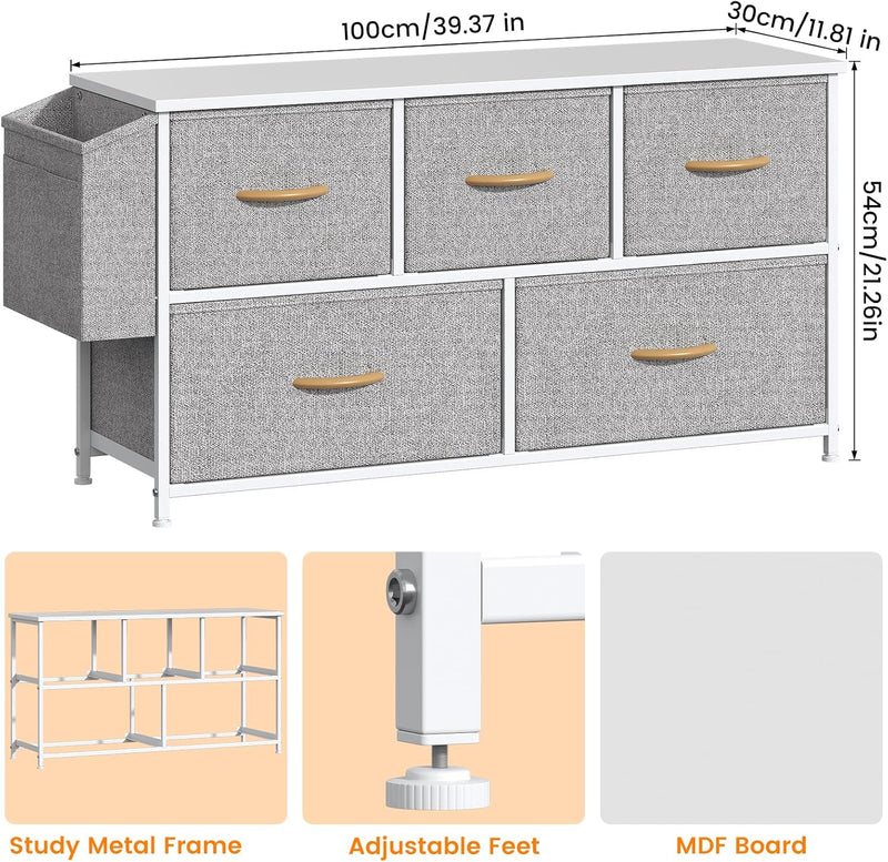 Fabric 5 Drawer Storage Cabinet with Side Pocket